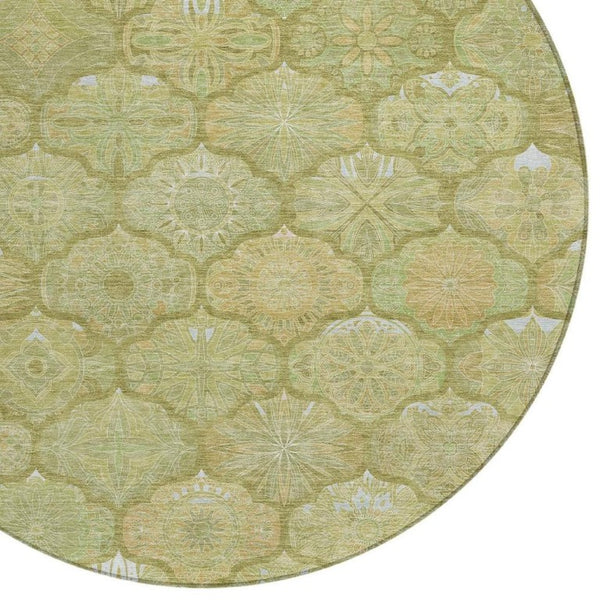 8 Foot Round Ogee Polyester Area Rug Washable for Indoor Outdoor High Traffic
