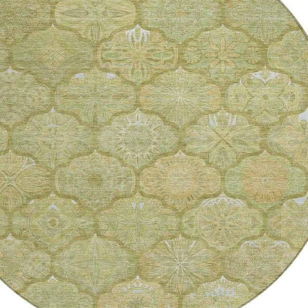 8 Foot Round Ogee Polyester Area Rug Washable for Indoor Outdoor High Traffic