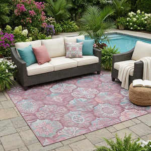 5x8 Blush Pink Ogee Washable Polyester Area Rug for Patio Porch and Living Room