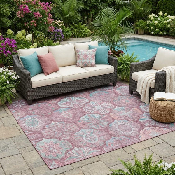 5x8 Blush Pink Ogee Washable Polyester Area Rug for Patio Porch and Living Room