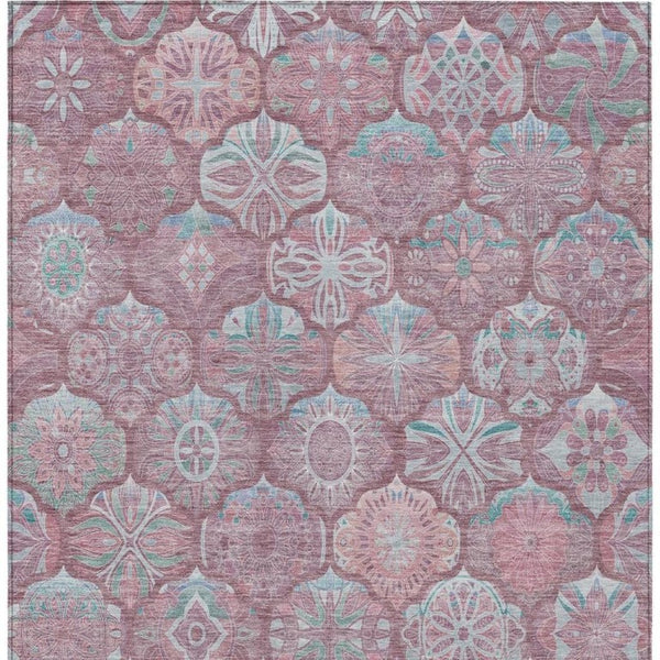 5x8 Blush Pink Ogee Washable Polyester Area Rug for Patio Porch and Living Room