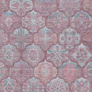 5x8 Blush Pink Ogee Washable Polyester Area Rug for Patio Porch and Living Room