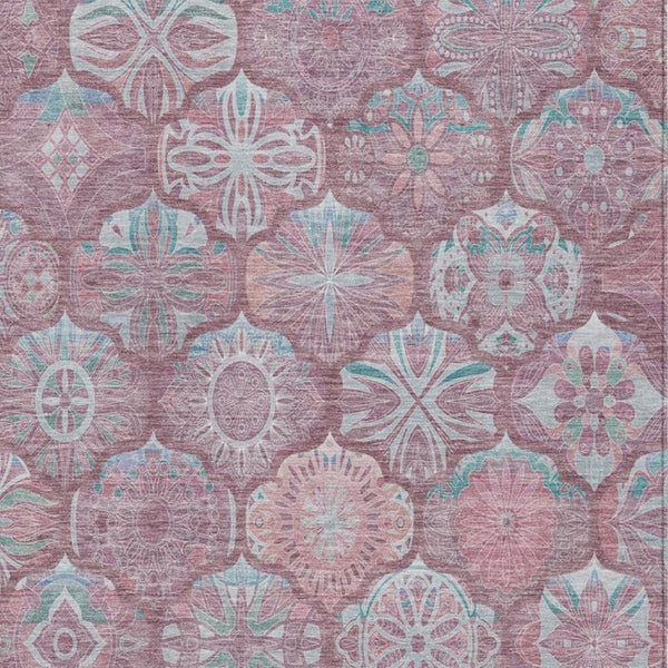 5x8 Blush Pink Ogee Washable Polyester Area Rug for Patio Porch and Living Room