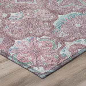 5x8 Blush Pink Ogee Washable Polyester Area Rug for Patio Porch and Living Room