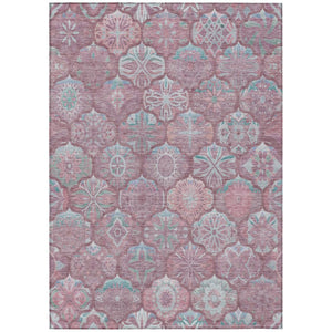 HomeRoots 9 X 12 Blush Pink Ogee Polyester Area Rug Washable Stain Resistant Indoor Outdoor 746276
