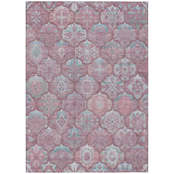 HomeRoots 9 X 12 Blush Pink Ogee Polyester Area Rug Washable Stain Resistant Indoor Outdoor 746276