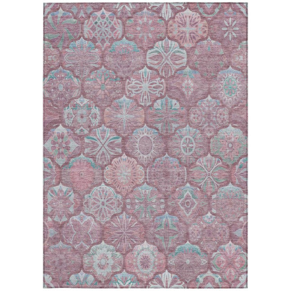 9 X 12 Blush Pink Ogee Polyester Area Rug Washable Stain Resistant Indoor Outdoor