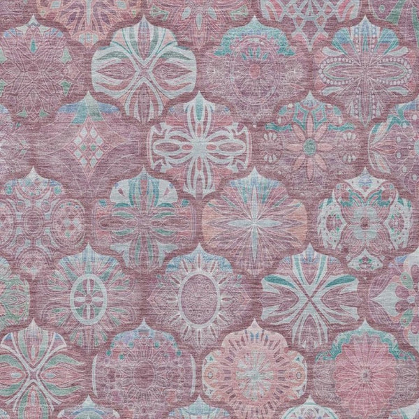 9 X 12 Blush Pink Ogee Polyester Area Rug Washable Stain Resistant Indoor Outdoor