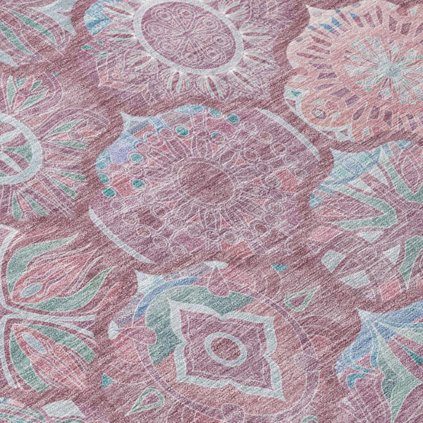 9 X 12 Blush Pink Ogee Polyester Area Rug Washable Stain Resistant Indoor Outdoor