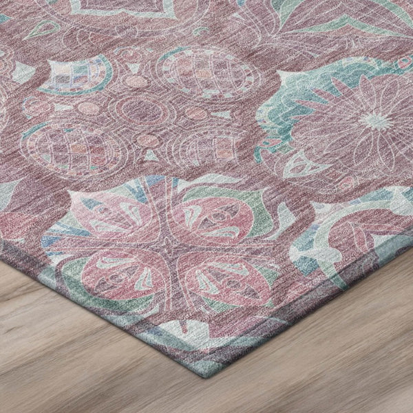 9 X 12 Blush Pink Ogee Polyester Area Rug Washable Stain Resistant Indoor Outdoor