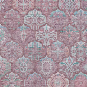 9 X 12 Blush Pink Ogee Polyester Area Rug Washable Stain Resistant Indoor Outdoor