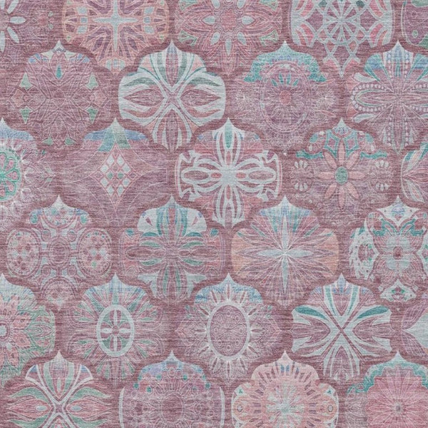 9 X 12 Blush Pink Ogee Polyester Area Rug Washable Stain Resistant Indoor Outdoor
