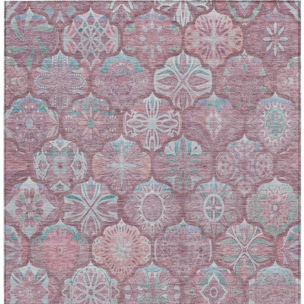 10 X 14 Blush Pink Ogee Polyester Area Rug Washable Stain Resistant Indoor Outdoor