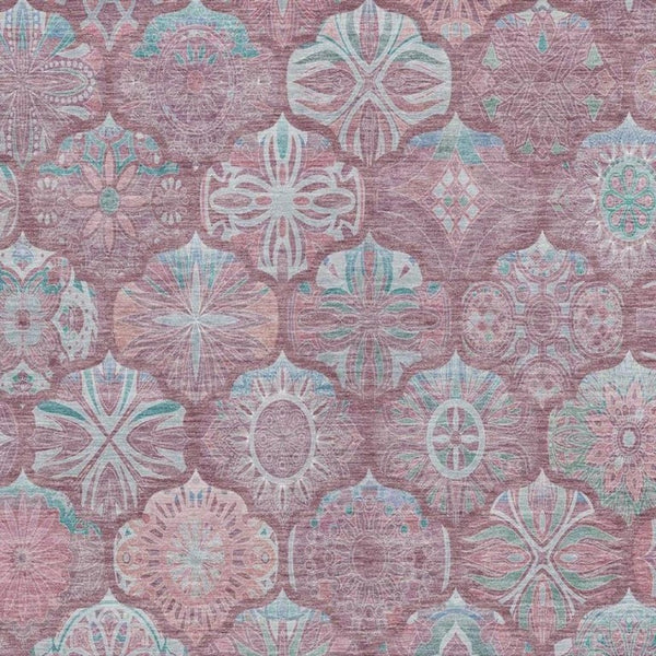 10 X 14 Blush Pink Ogee Polyester Area Rug Washable Stain Resistant Indoor Outdoor