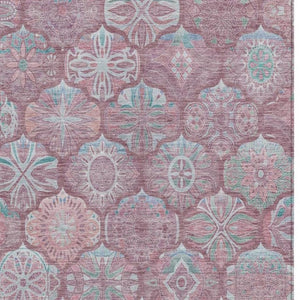 10 X 14 Blush Pink Ogee Polyester Area Rug Washable Stain Resistant Indoor Outdoor