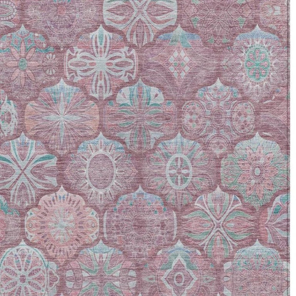 10 X 14 Blush Pink Ogee Polyester Area Rug Washable Stain Resistant Indoor Outdoor