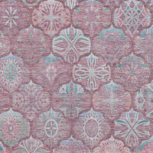 10 X 14 Blush Pink Ogee Polyester Area Rug Washable Stain Resistant Indoor Outdoor