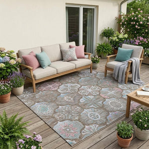 5x8 Indoor Outdoor Ogee Area Rug Stain Resistant Polyester for Patio or Living Room