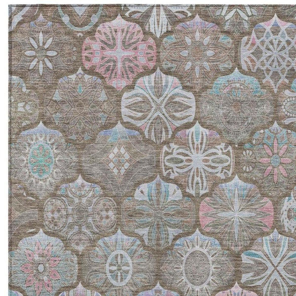 5x8 Indoor Outdoor Ogee Area Rug Stain Resistant Polyester for Patio or Living Room