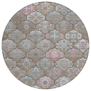 HomeRoots 8 Foot Round Ogee Indoor Outdoor Rug Washable Polyester Stain Resistant Patio Decor 746280