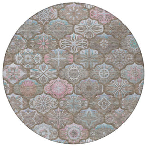 8 Foot Round Ogee Indoor Outdoor Rug Washable Polyester Stain Resistant Patio Decor