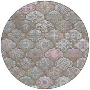 8 Foot Round Ogee Indoor Outdoor Rug Washable Polyester Stain Resistant Patio Decor