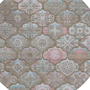 8 Foot Round Ogee Indoor Outdoor Rug Washable Polyester Stain Resistant Patio Decor