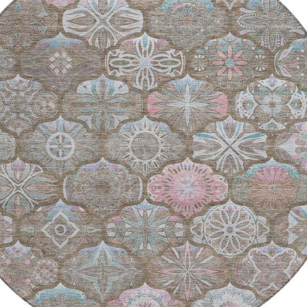 8 Foot Round Ogee Indoor Outdoor Rug Washable Polyester Stain Resistant Patio Decor