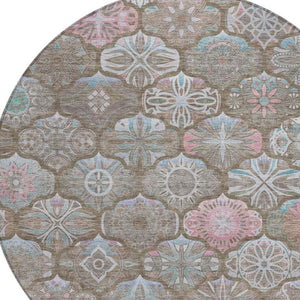 8 Foot Round Ogee Indoor Outdoor Rug Washable Polyester Stain Resistant Patio Decor
