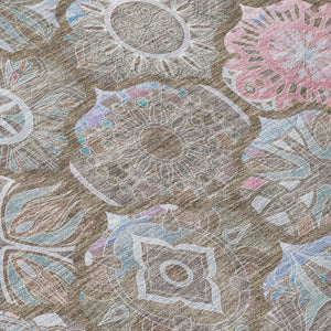 8 Foot Round Ogee Indoor Outdoor Rug Washable Polyester Stain Resistant Patio Decor
