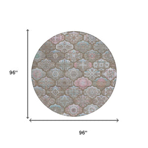 8 Foot Round Ogee Indoor Outdoor Rug Washable Polyester Stain Resistant Patio Decor