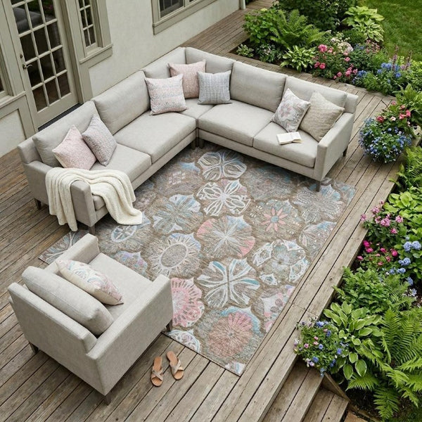 8 Ft X 10 Ft Ogee Pattern Polyester Indoor Outdoor Rug Stain Resistant Brown