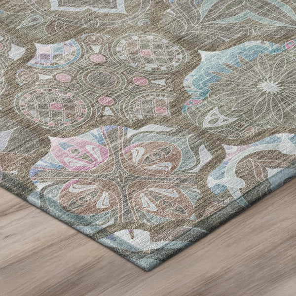 8 Ft X 10 Ft Ogee Pattern Polyester Indoor Outdoor Rug Stain Resistant Brown