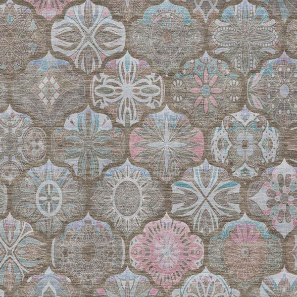 8 Ft X 10 Ft Ogee Pattern Polyester Indoor Outdoor Rug Stain Resistant Brown