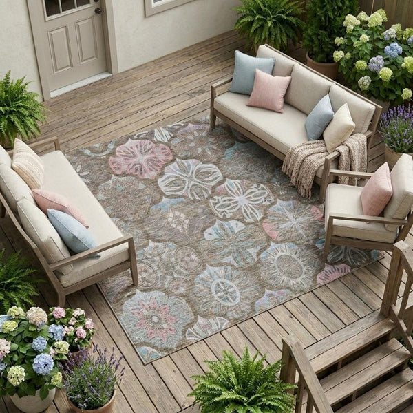 9 X 12 Ogee Polyester Indoor Outdoor Rug Stain Resistant for Patio or Living Room
