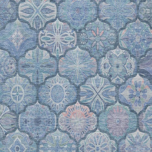 5x8 Denim Blue Ogee Polyester Area Rug Washable Stain Resistant Indoor Outdoor