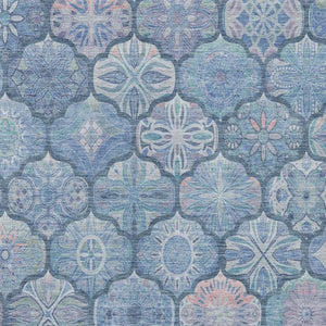 5x8 Denim Blue Ogee Polyester Area Rug Washable Stain Resistant Indoor Outdoor