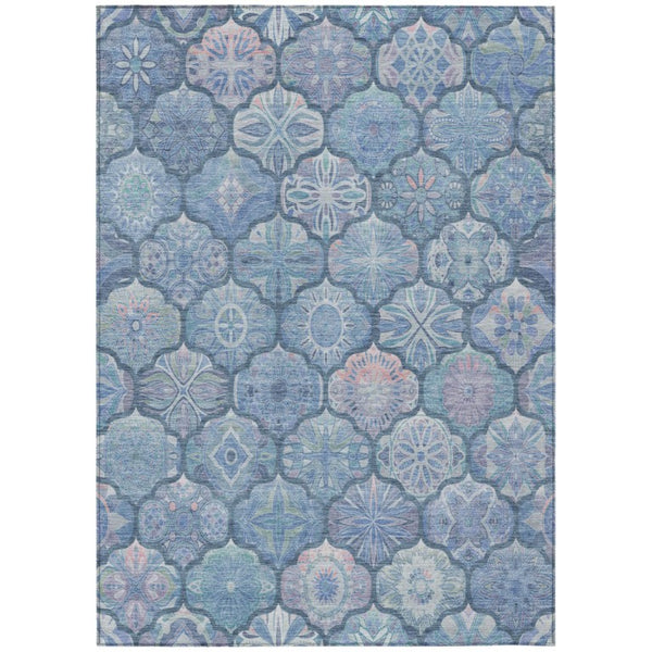 HomeRoots 9 X 12 Denim Blue Ogee Polyester Area Rug Washable Stain Resistant Indoor Outdoor 746288