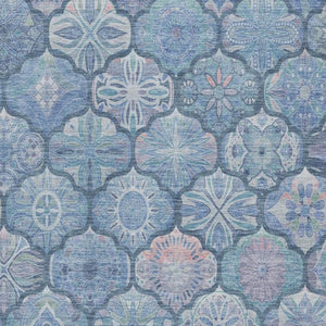9 X 12 Denim Blue Ogee Polyester Area Rug Washable Stain Resistant Indoor Outdoor