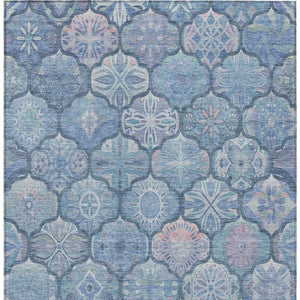 9 X 12 Denim Blue Ogee Polyester Area Rug Washable Stain Resistant Indoor Outdoor