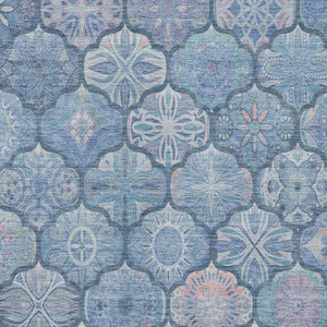 10 X 14 Denim Blue Ogee Washable Polyester Area Rug for Indoor Outdoor Spaces