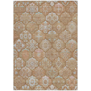 5 X 8 Orange Beige Ogee Polyester Area Rug Washable Stain Resistant Indoor Outdoor