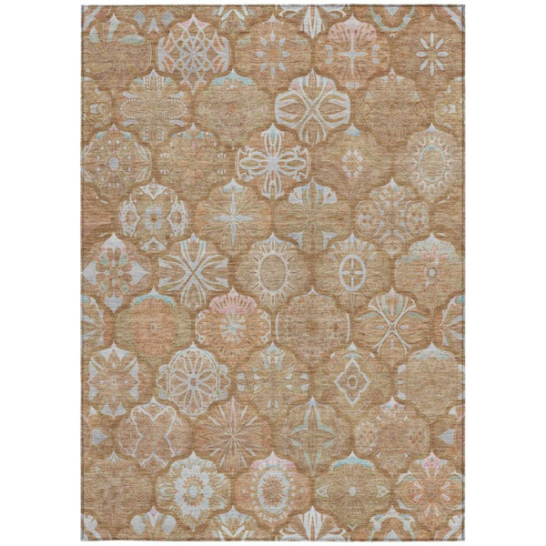 5 X 8 Orange Beige Ogee Polyester Area Rug Washable Stain Resistant Indoor Outdoor