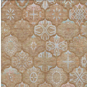5 X 8 Orange Beige Ogee Polyester Area Rug Washable Stain Resistant Indoor Outdoor