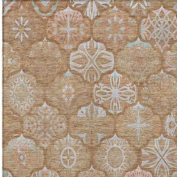 5 X 8 Orange Beige Ogee Polyester Area Rug Washable Stain Resistant Indoor Outdoor