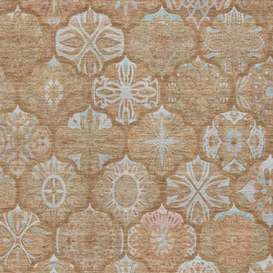 5 X 8 Orange Beige Ogee Polyester Area Rug Washable Stain Resistant Indoor Outdoor