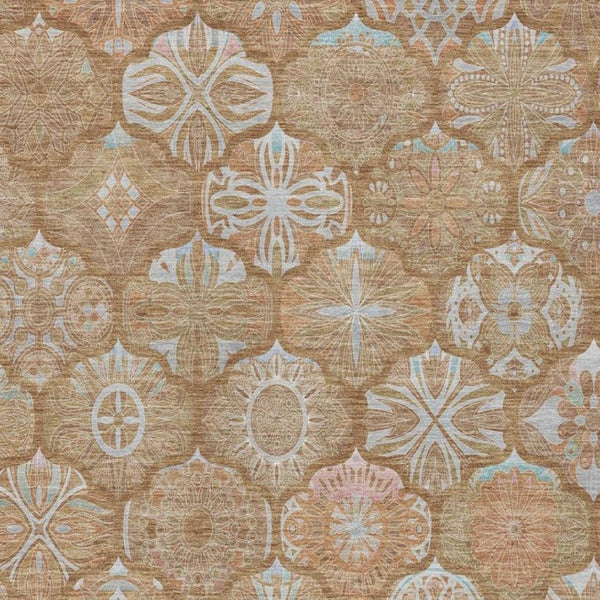 5 X 8 Orange Beige Ogee Polyester Area Rug Washable Stain Resistant Indoor Outdoor
