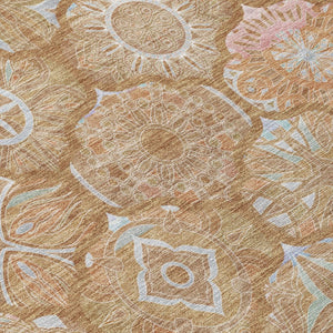 5 X 8 Orange Beige Ogee Polyester Area Rug Washable Stain Resistant Indoor Outdoor