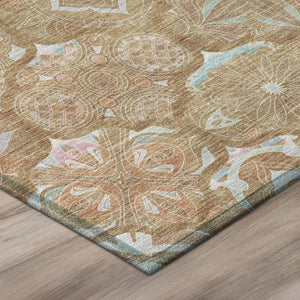 5 X 8 Orange Beige Ogee Polyester Area Rug Washable Stain Resistant Indoor Outdoor
