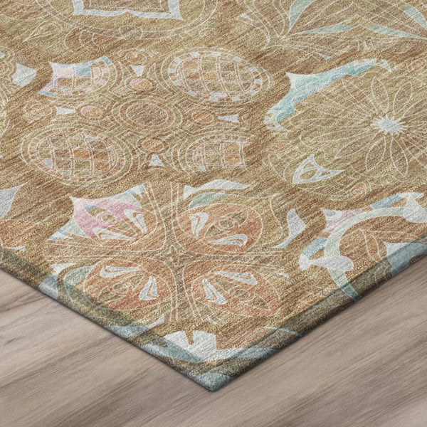 5 X 8 Orange Beige Ogee Polyester Area Rug Washable Stain Resistant Indoor Outdoor